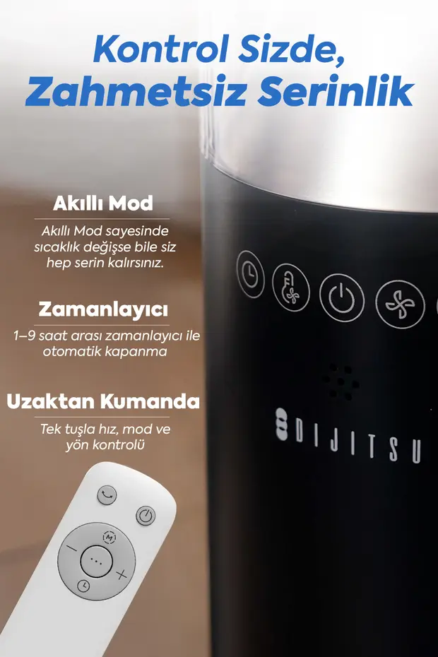  VN60 40W Kule Tipi Vantilatör Uzaktan Kumandalı 5 Hız Kademeli Sessiz Bebek Uyku Modlu Sağa Sola Salınımlı